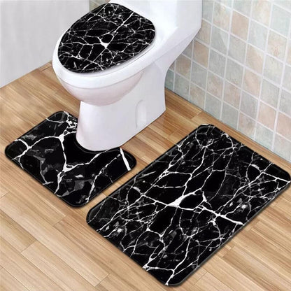 Washable Anti Slip Bathroom Mat Toilet Seat Lid Cover Pedestal Rug Bath Carpet - Set B