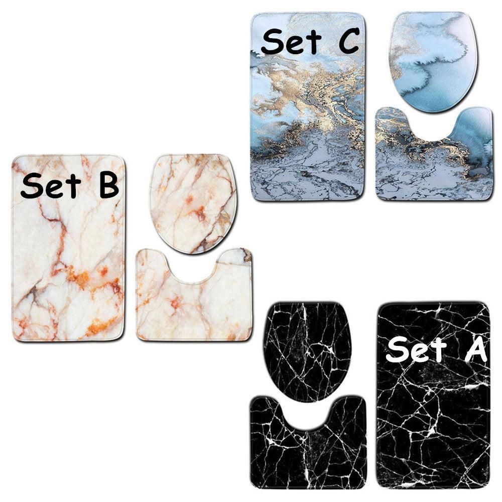 Washable Anti Slip Bathroom Mat Toilet Seat Lid Cover Pedestal Rug Bath Carpet - Set C
