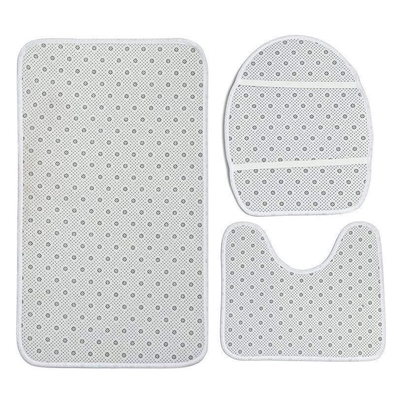 Washable Anti Slip Bathroom Mat Toilet Seat Lid Cover Pedestal Rug Bath Carpet - Set C