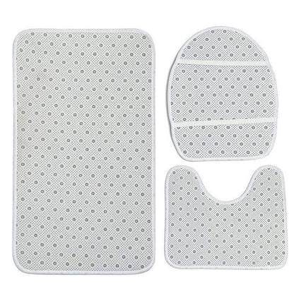 Washable Anti Slip Bathroom Mat Toilet Seat Lid Cover Pedestal Rug Bath Carpet - Set C