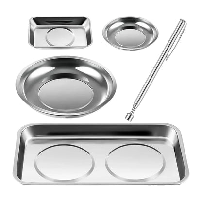 5PCS Stainless Steel Tool Tray Storage Set with Strong Iron-Grip Sturdy for Garage Workshop