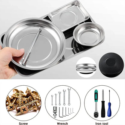 5PCS Stainless Steel Tool Tray Storage Set with Strong Iron-Grip Sturdy for Garage Workshop