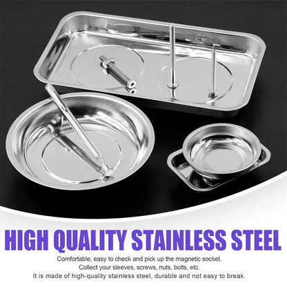 5PCS Stainless Steel Tool Tray Storage Set with Strong Iron-Grip Sturdy for Garage Workshop