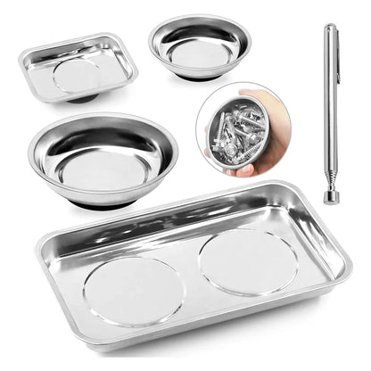 5PCS Stainless Steel Tool Tray Storage Set with Strong Iron-Grip Sturdy for Garage Workshop