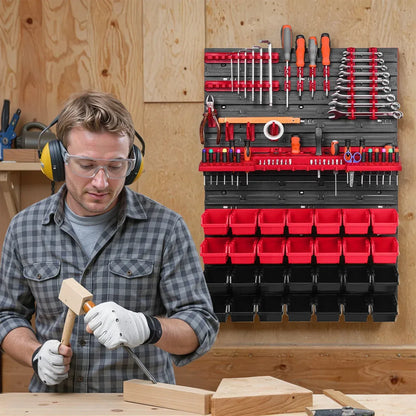 49PCS Plastic Tool Storage Box Wall Organizer Parts Cabinet Hanging Toolbox Use