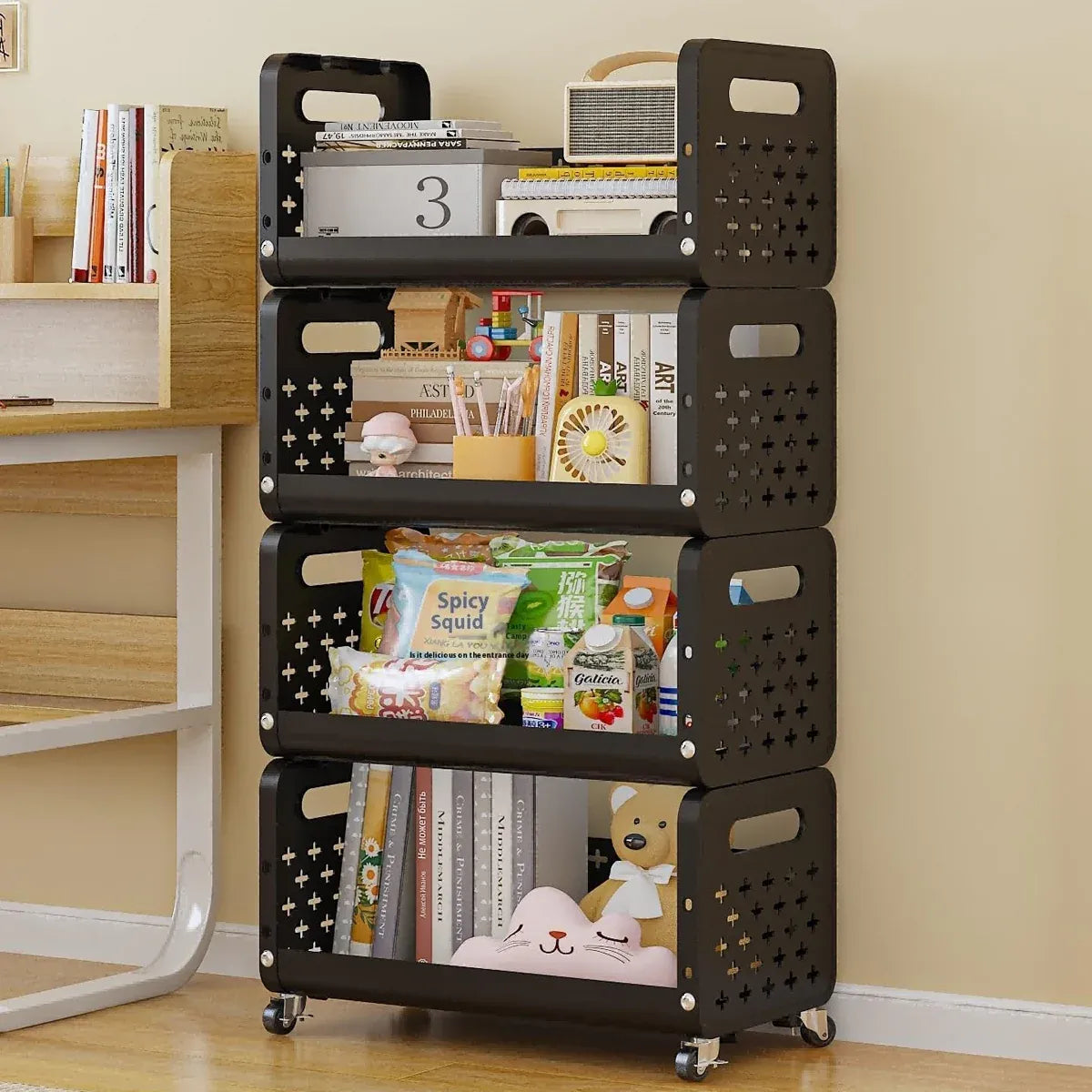 Multi-functional Kitchen Rack Movable Multi-layer Snack Storage Cart Shelf