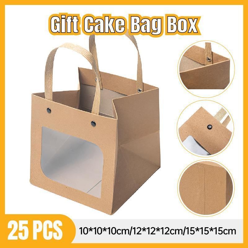 Square Paper Bags Standard Kraft Material Sturdy Multipurpose Available 3 Sizes - 25pcs-15*15*15cm