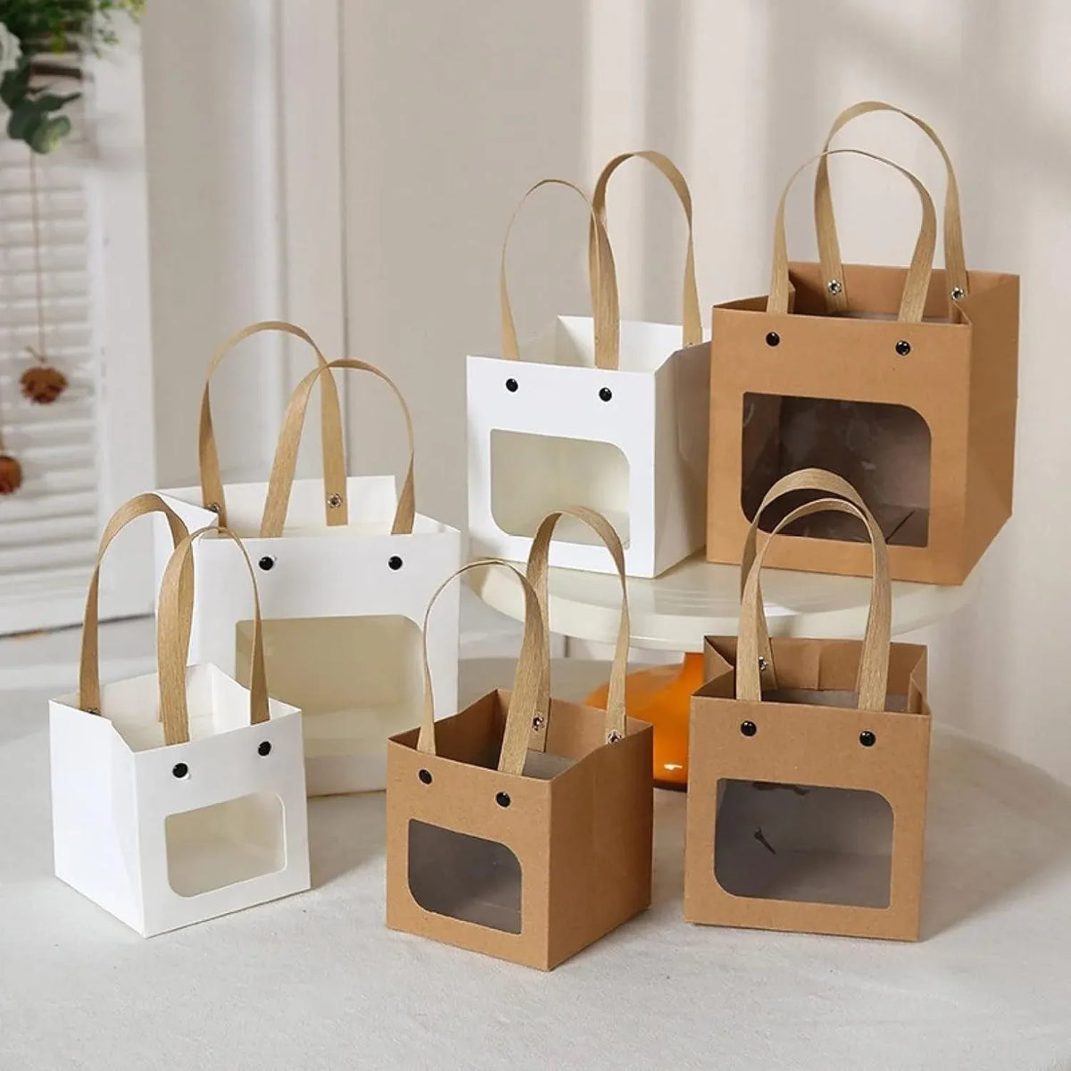 Square Paper Bags Standard Kraft Material Sturdy Multipurpose Available 3 Sizes - 25pcs-15*15*15cm