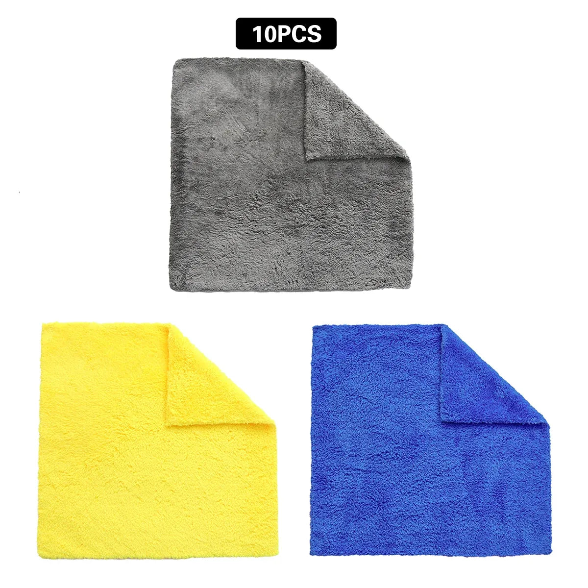 10PCS Microfiber Cleaning Cloths Car Detailing Towels Polishing Rags No Scratch - Yellow