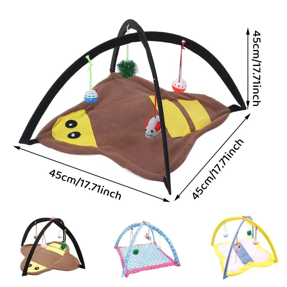 Breathable Pet Hammock Cat Bed with Fun Cartoon Bell Toy Cat Tent Supplies - Blue Polka Dots