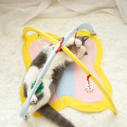 Breathable Pet Hammock Cat Bed with Fun Cartoon Bell Toy Cat Tent Supplies - Blue Polka Dots
