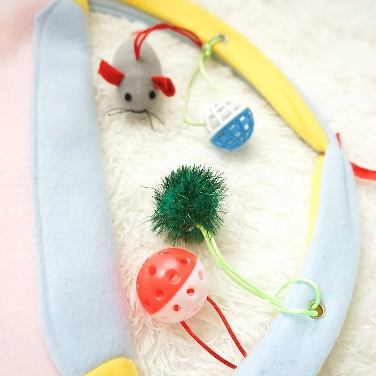 Breathable Pet Hammock Cat Bed with Fun Cartoon Bell Toy Cat Tent Supplies - Little Bee