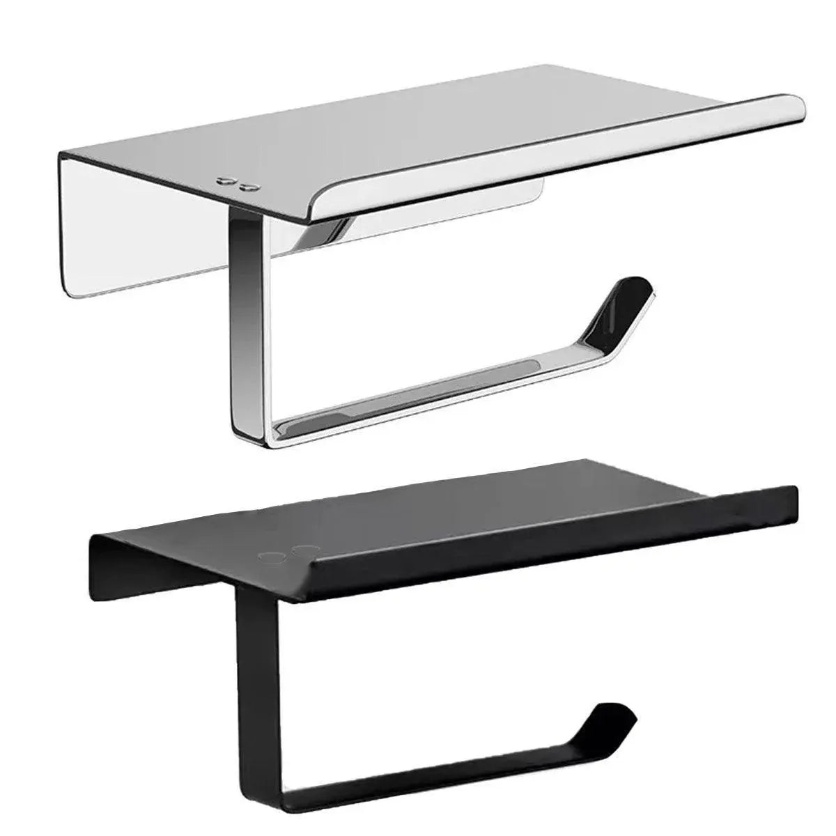 304 Stainless Steel Toilet Paper Holder Non-perforated Roll with Phone Rack - Silver