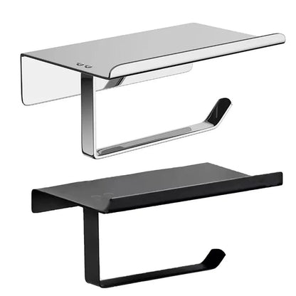 304 Stainless Steel Toilet Paper Holder Non-perforated Roll with Phone Rack - Silver