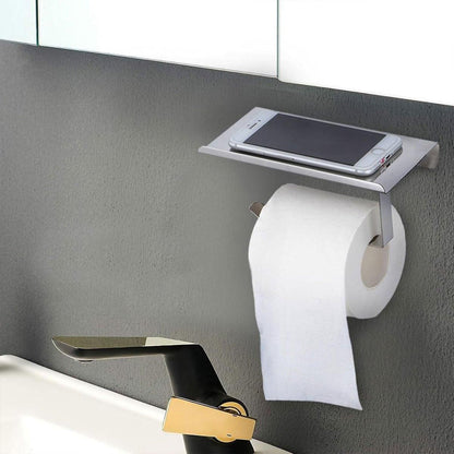 304 Stainless Steel Toilet Paper Holder Non-perforated Roll with Phone Rack - Silver