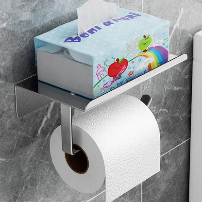 304 Stainless Steel Toilet Paper Holder Non-perforated Roll with Phone Rack - Silver