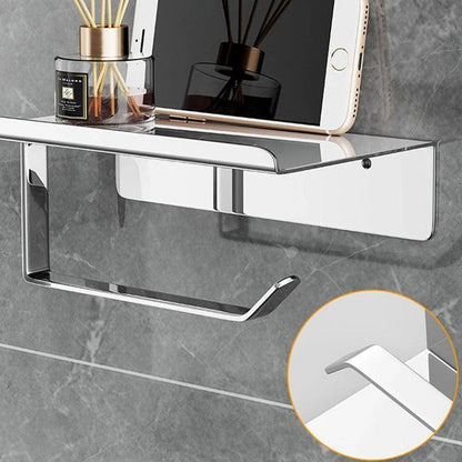 304 Stainless Steel Toilet Paper Holder Non-perforated Roll with Phone Rack - Silver