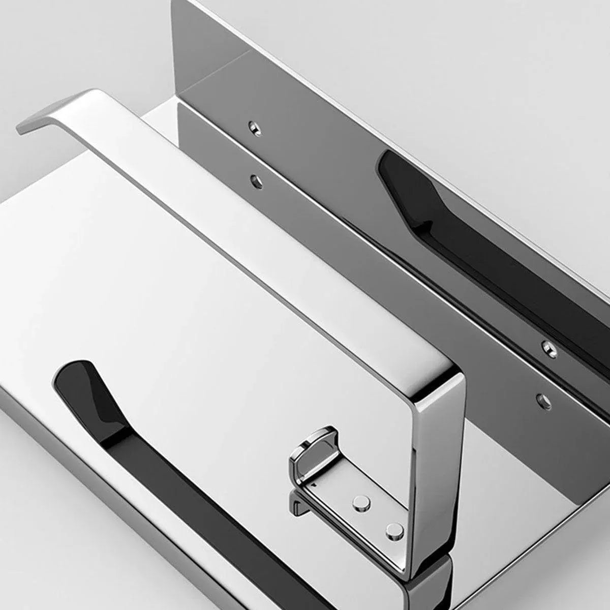 304 Stainless Steel Toilet Paper Holder Non-perforated Roll with Phone Rack - Silver