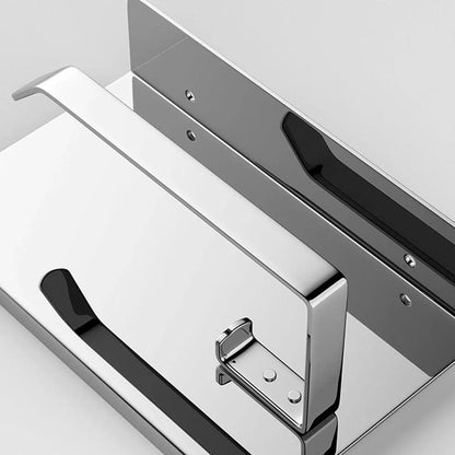 304 Stainless Steel Toilet Paper Holder Non-perforated Roll with Phone Rack - Silver