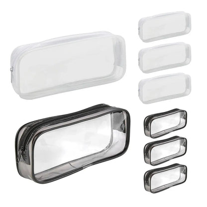 8PCS Waterproof Transparent Zipper Pencil Case Cosmetic Stationery Organizer Bag