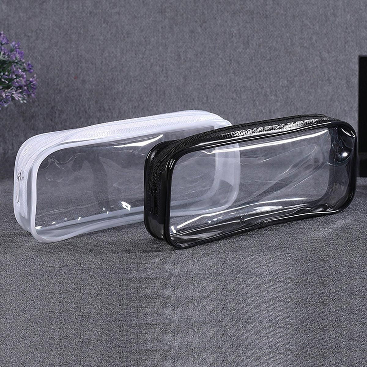 8PCS Waterproof Transparent Zipper Pencil Case Cosmetic Stationery Organizer Bag