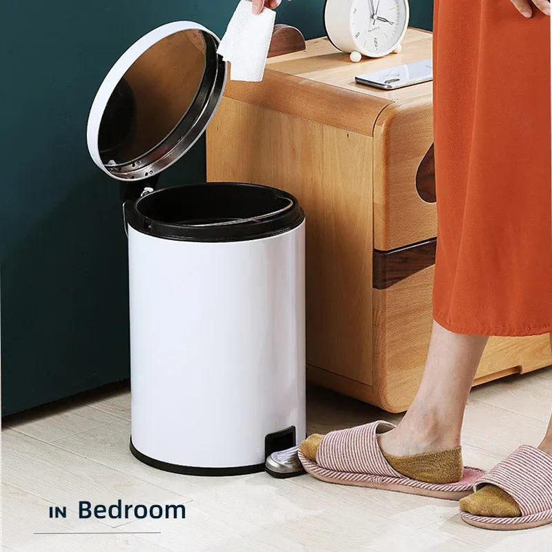 Trash Can Double Layer Foot Pedal Design with Lid Household Bin Kitchen Bathroom - Black