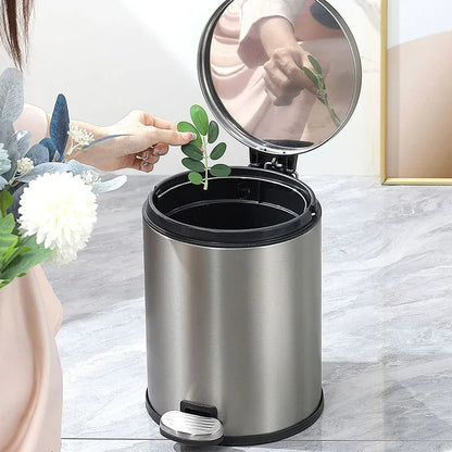 Trash Can Double Layer Foot Pedal Design with Lid Household Bin Kitchen Bathroom - Black