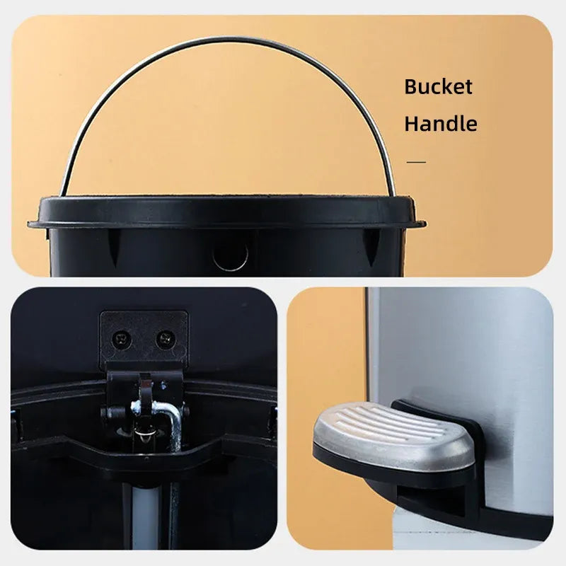 Trash Can Double Layer Foot Pedal Design with Lid Household Bin Kitchen Bathroom - Black