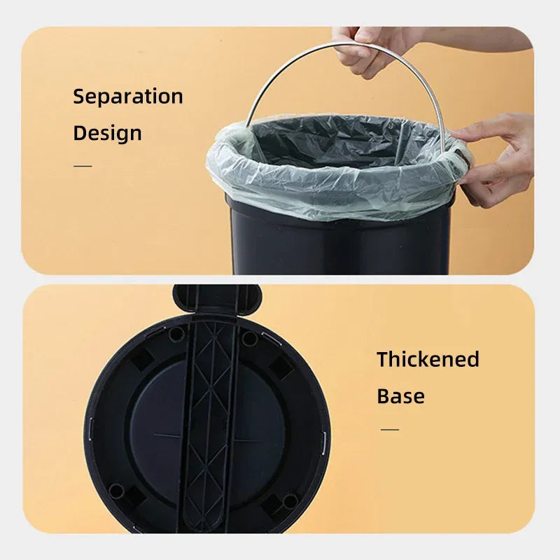 Trash Can Double Layer Foot Pedal Design with Lid Household Bin Kitchen Bathroom - Black