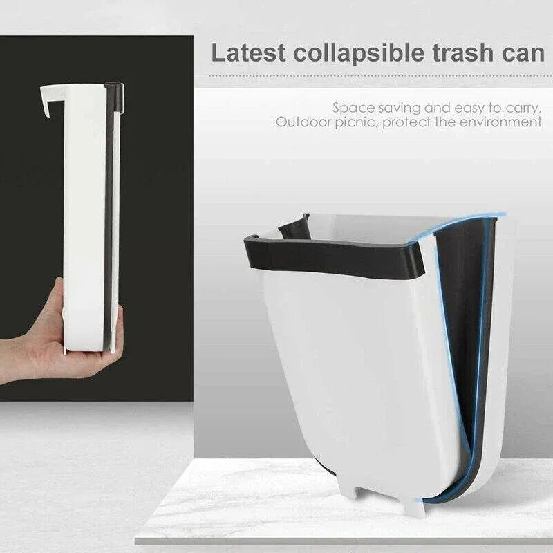 9L Hanging  Bin Wall Mounted Folding Waste Bin Kitchen Dining Cabinet Trash Can - White