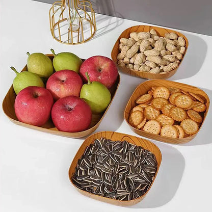 Snack Serving Tray Set Wood Grain Organiser Platter with Base Multi Compartment