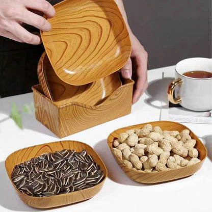 Snack Serving Tray Set Wood Grain Organiser Platter with Base Multi Compartment