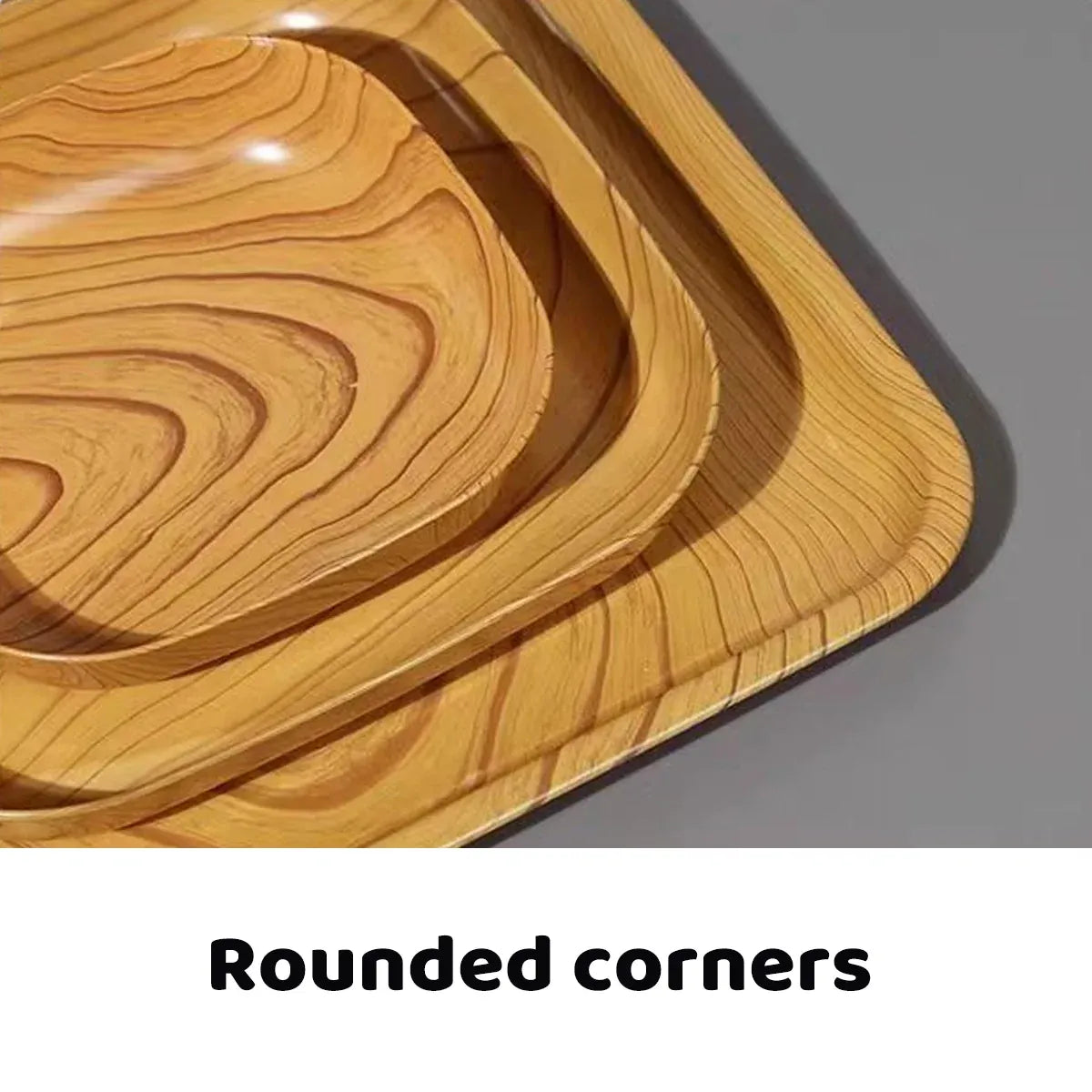 Snack Serving Tray Set Wood Grain Organiser Platter with Base Multi Compartment