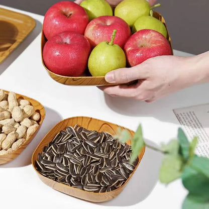 Snack Serving Tray Set Wood Grain Organiser Platter with Base Multi Compartment