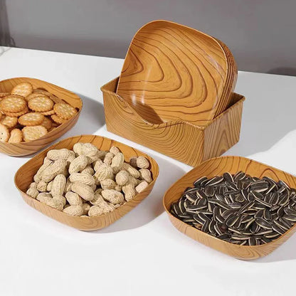 Snack Serving Tray Set Wood Grain Organiser Platter with Base Multi Compartment