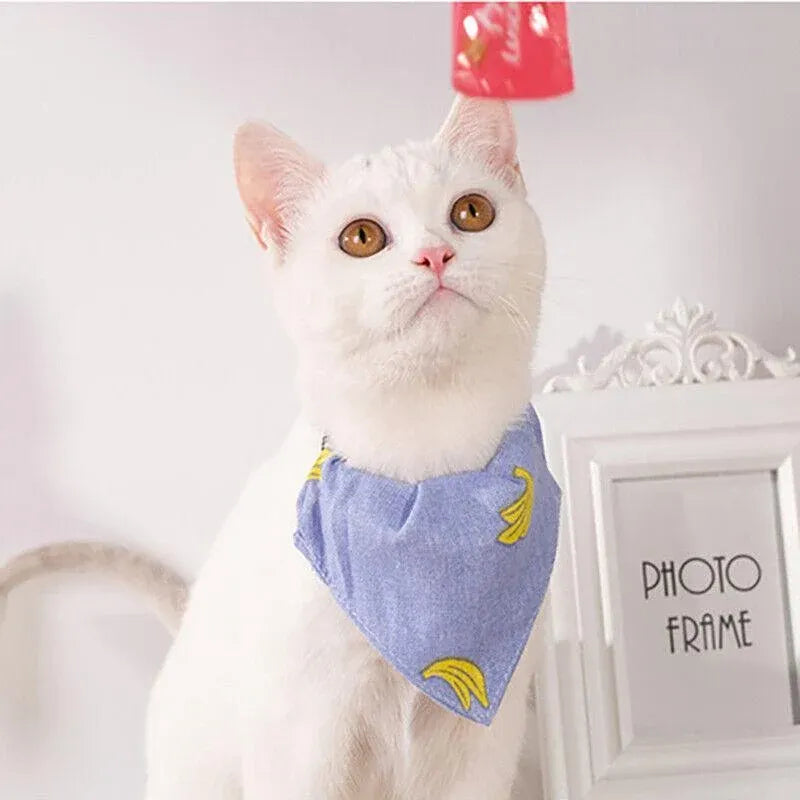 Pet Bandana-Style Collar Saliva Towel Adjustable For Cat Kitten Dog Puppy L Size - Blue