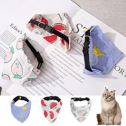 Pet Bandana-Style Collar Saliva Towel Adjustable For Cat Kitten Dog Puppy L Size - Blue