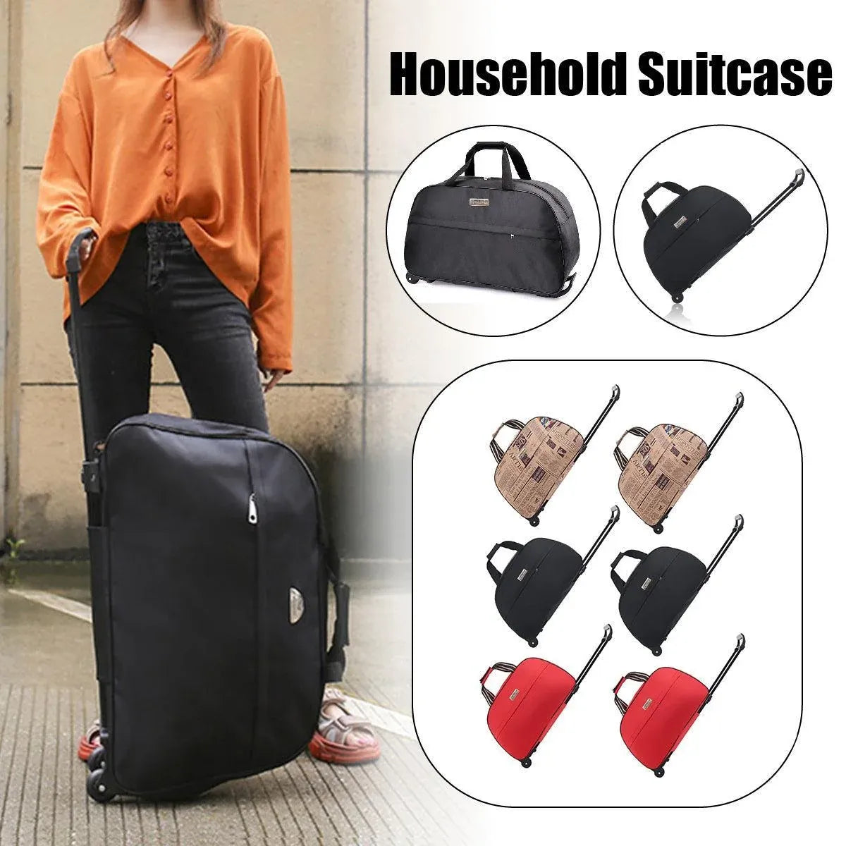Wheeled Travel Duffle Trolley Bag Carry On Rolling Luggage Suitcase Tote Durable - Brown-20in