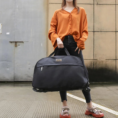 Wheeled Travel Duffle Trolley Bag Carry On Rolling Luggage Suitcase Tote Durable - Brown-20in