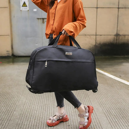 Wheeled Travel Duffle Trolley Bag Carry On Rolling Luggage Suitcase Tote Durable - Brown-20in