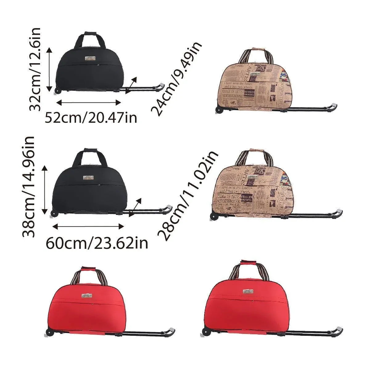 Wheeled Travel Duffle Trolley Bag Carry On Rolling Luggage Suitcase Tote Durable - Black-24in