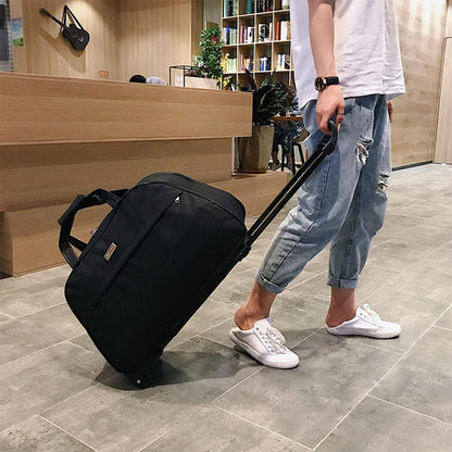 Wheeled Travel Duffle Trolley Bag Carry On Rolling Luggage Suitcase Tote Durable - Black-24in