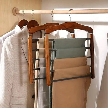 Multi Tier Wooden Trouser Rack Household Towel Rack Space Saving Pants Hanger - Original wood