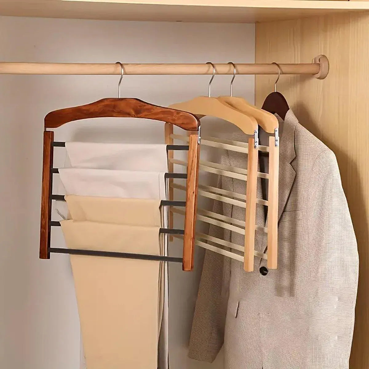 Multi Tier Wooden Trouser Rack Household Towel Rack Space Saving Pants Hanger - Original wood