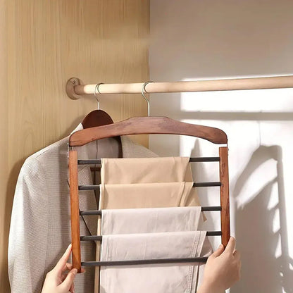 Multi Tier Wooden Trouser Rack Household Towel Rack Space Saving Pants Hanger - Original wood