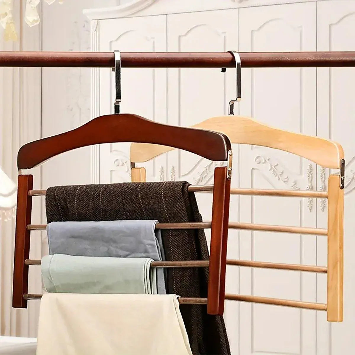 Multi Tier Wooden Trouser Rack Household Towel Rack Space Saving Pants Hanger - Original wood