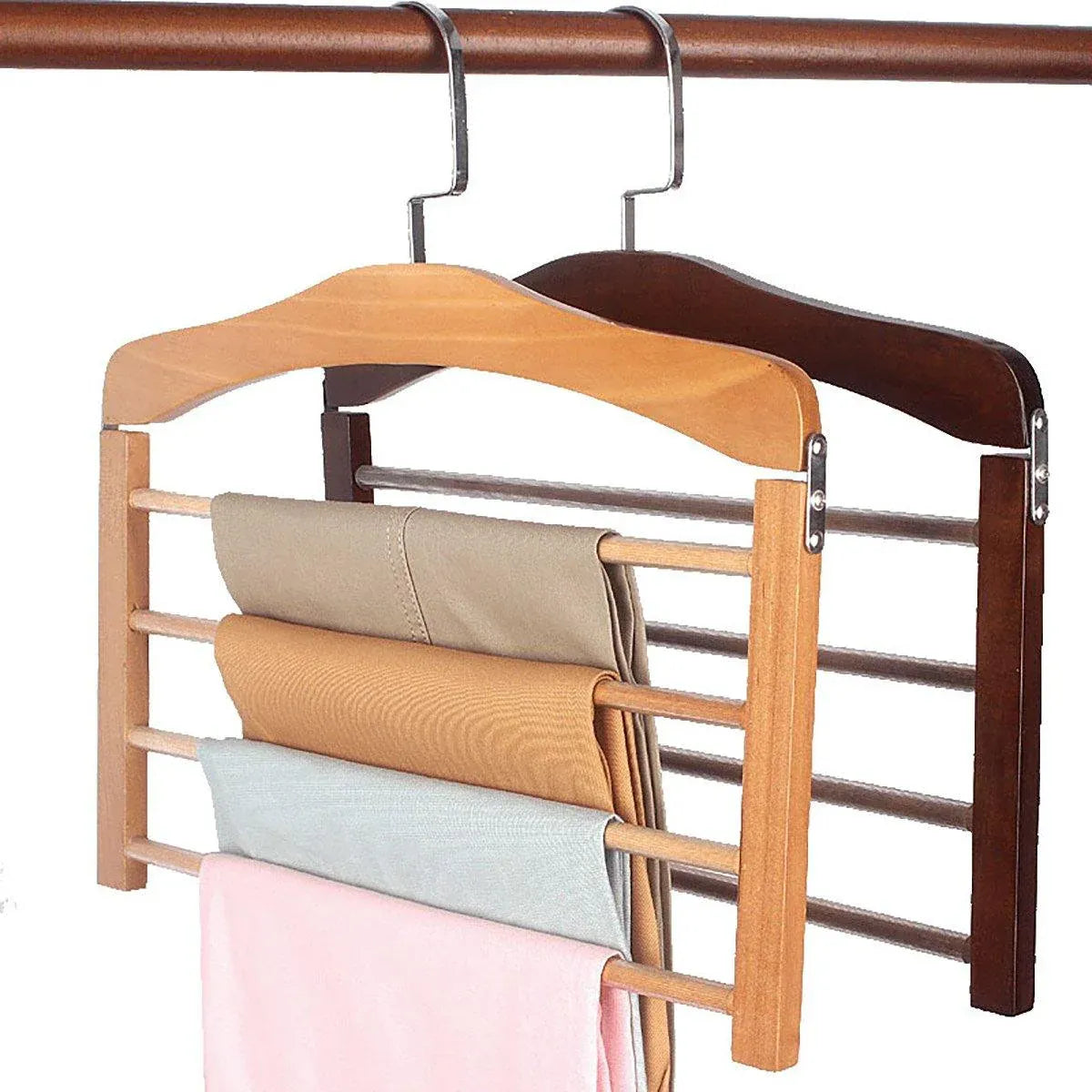 Multi Tier Wooden Trouser Rack Household Towel Rack Space Saving Pants Hanger - Original wood