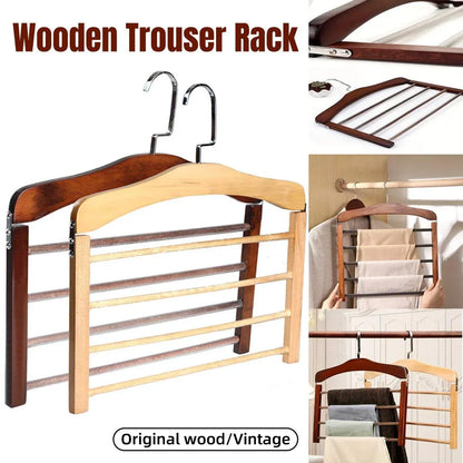 Multi Tier Wooden Trouser Rack Household Towel Rack Space Saving Pants Hanger - Original wood