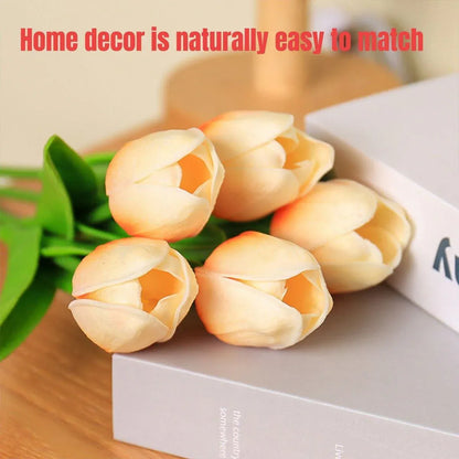 20PCS Real Touch Artificial Tulip Bouquet Fake Flowers for Home Wedding Decor - White