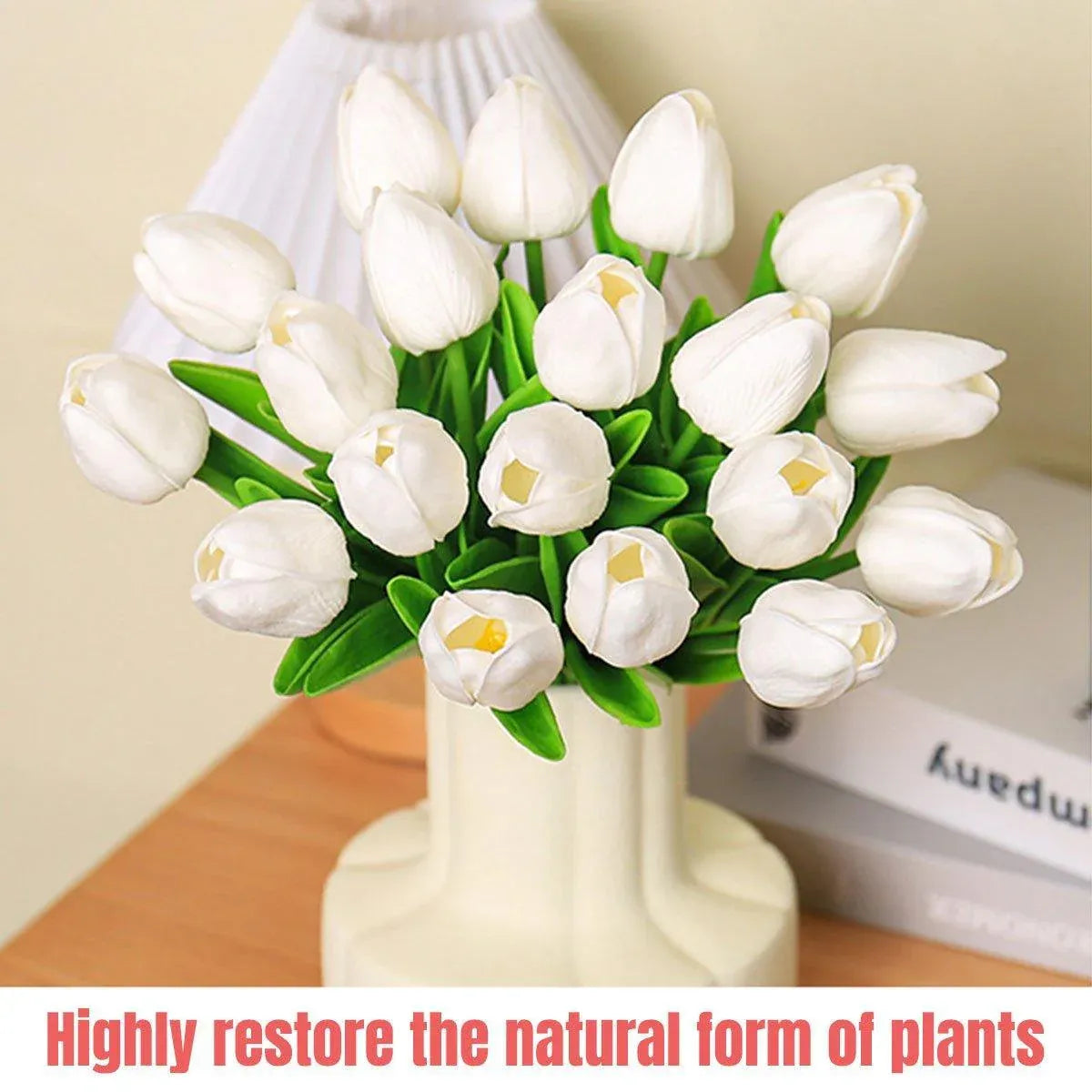 20PCS Real Touch Artificial Tulip Bouquet Fake Flowers for Home Wedding Decor - White